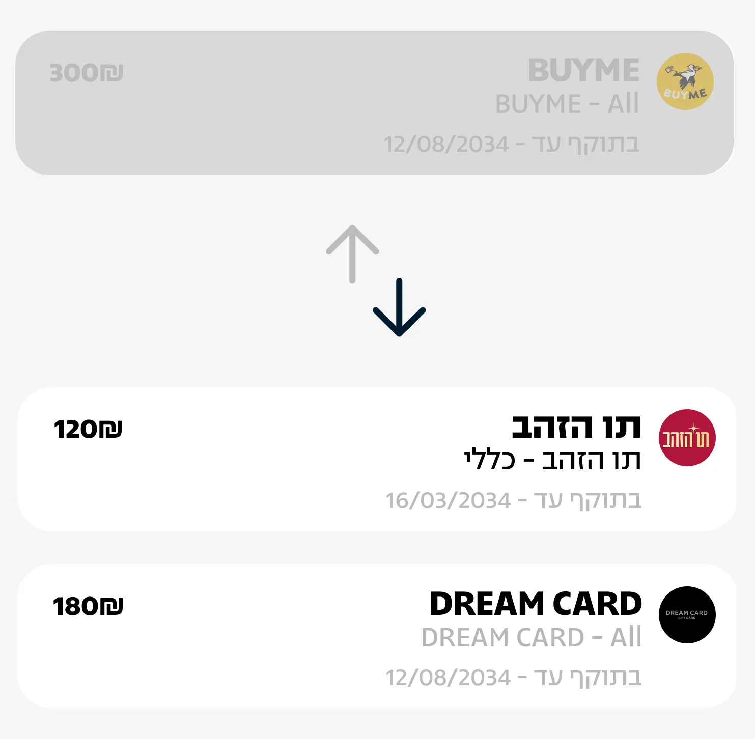 The swap summary: the voucher given, and the two received for it